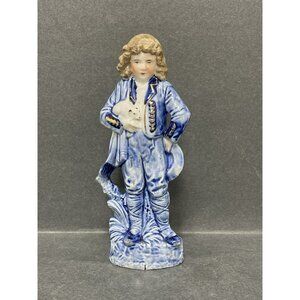 Vintage Blue Boy Porcelain Figure Germany 1880s Figure Boy Holding Dog